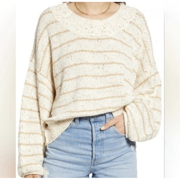 Free People Sweater Women Small Starlight Striped Sparkle Open Knit Oversize Top - Picture 2 of 12